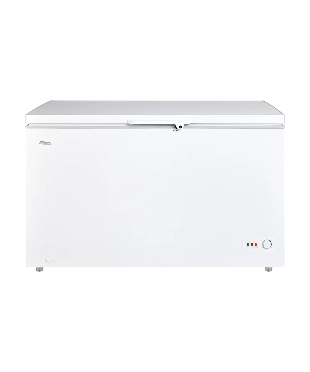 Super General 440L Chest Freezer – SGF444HE Single Door Deep Freezer with Aluminum Lining, R134a Refrigerant, Lock & Key, Storage Basket, Lamp & Castor Wheels