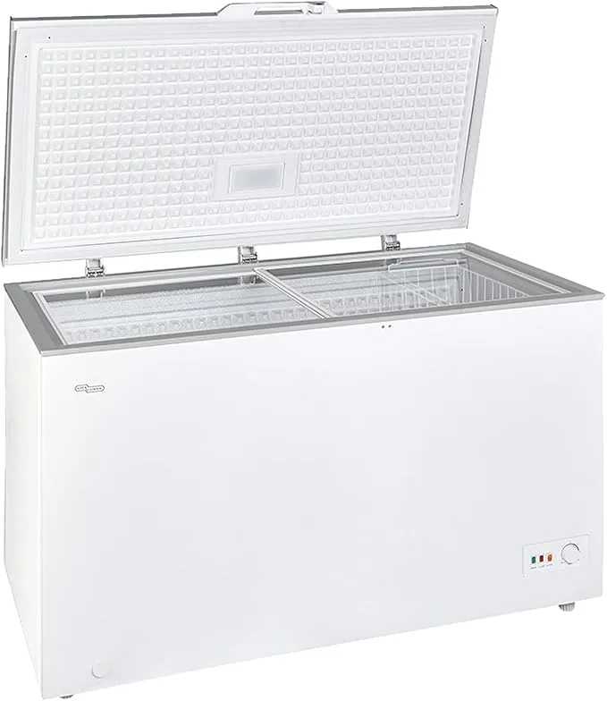 Super General 450L Chest Freezer – SGF444H Single Door Deep Freezer with Aluminum Lining, R600a Refrigerant, Lock & Key, Storage Basket, Interior Lamp & Castor Wheels