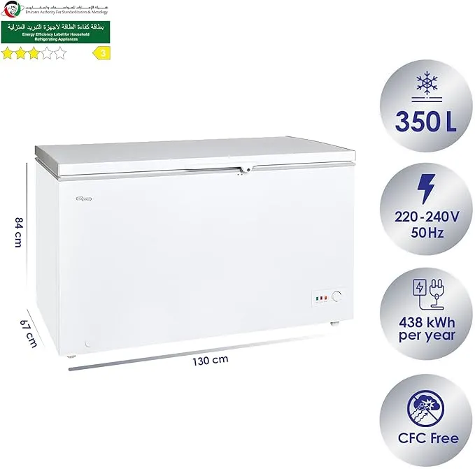 Super General 450L Chest Freezer – SGF444H Single Door Deep Freezer with Aluminum Lining, R600a Refrigerant, Lock & Key, Storage Basket, Interior Lamp & Castor Wheels
