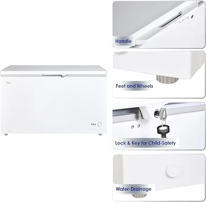 Super General 450L Chest Freezer – SGF444H Single Door Deep Freezer with Aluminum Lining, R600a Refrigerant, Lock & Key, Storage Basket, Interior Lamp & Castor Wheels 3