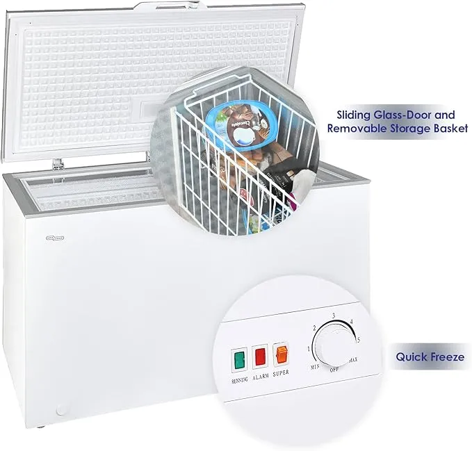 Super General 450L Chest Freezer – SGF444H Single Door Deep Freezer with Aluminum Lining, R600a Refrigerant, Lock & Key, Storage Basket, Interior Lamp & Castor Wheels 4