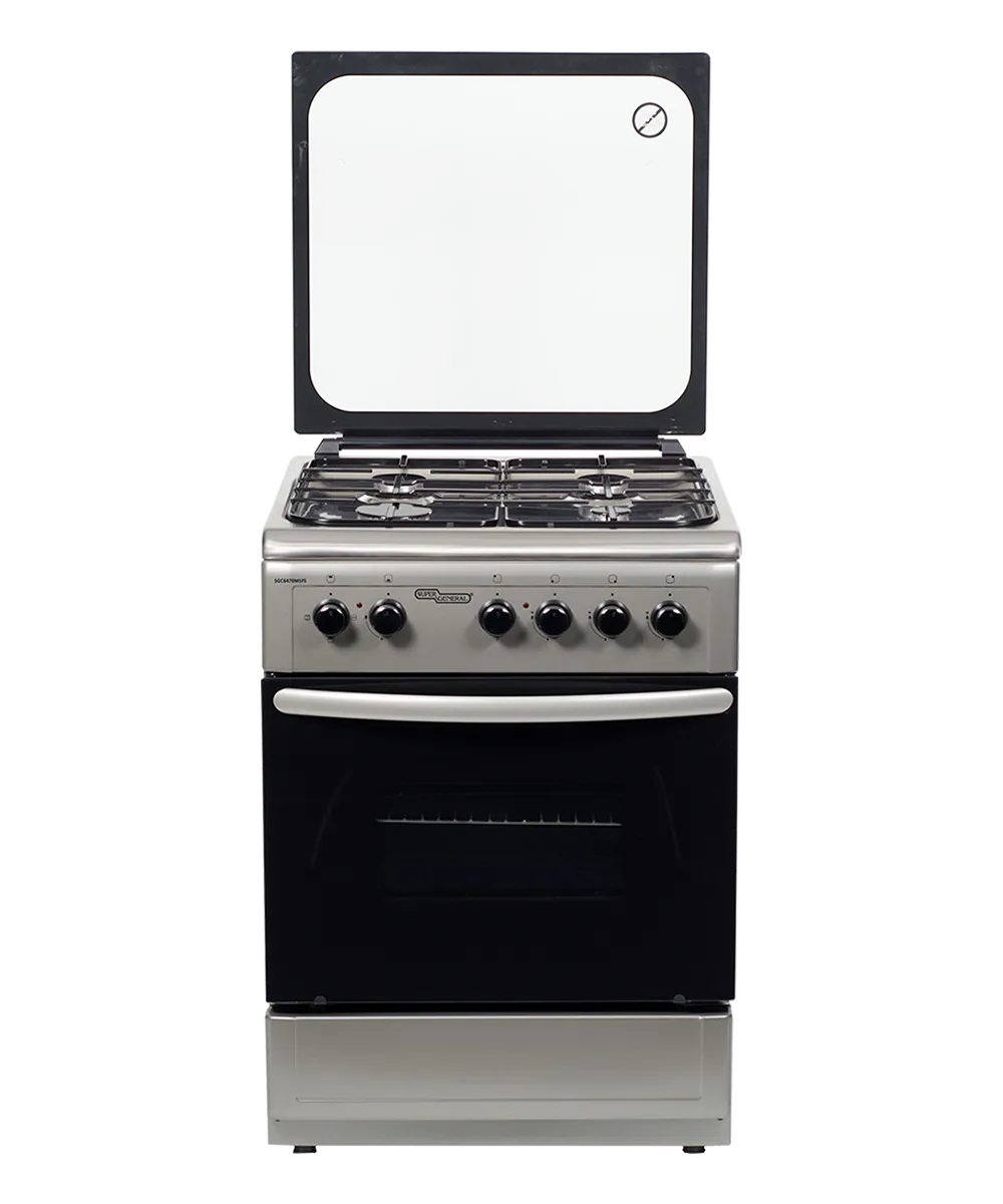 Super General 50×50 Freestanding 4 Burner Gas Cooker – SGC5470MSFS Stainless Steel with Gas Oven, Gas Grill, Auto Ignition & Double Glass Door