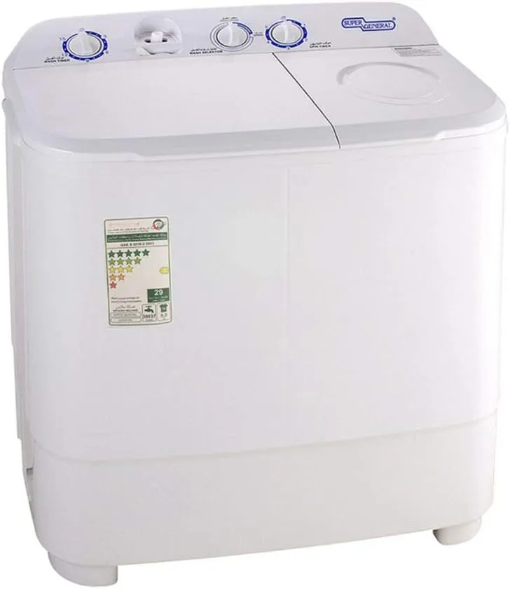 Super General 6 kg Twin-tub Semi-Automatic Washing Machine, efficient Top-Load Washer, Spin-Dry, SGW-610-X, 74.5 W x 42 D x 90 H cm, 1 Year Warranty