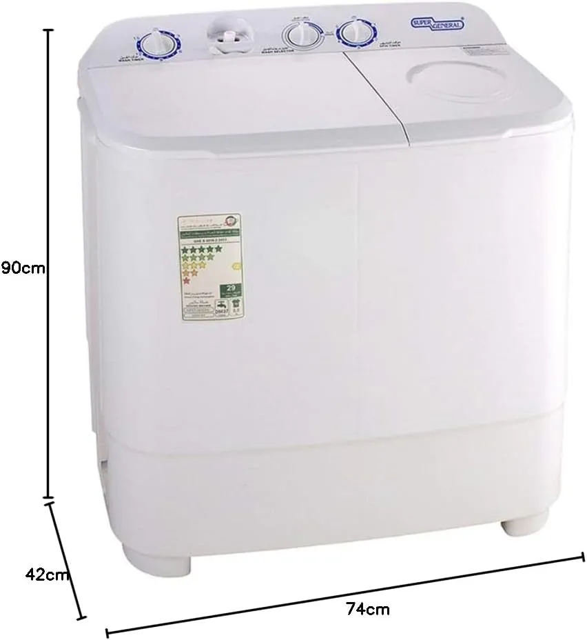 Super General 6 kg Twin-tub Semi-Automatic Washing Machine, efficient Top-Load Washer, Spin-Dry, SGW-610-X, 74.5 W x 42 D x 90 H cm, 1 Year Warranty