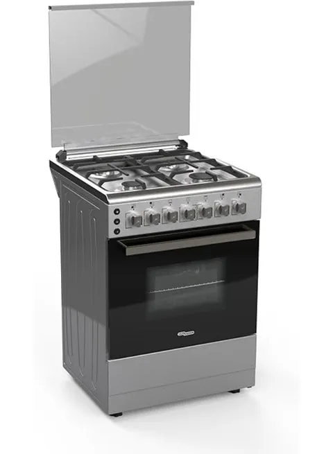 Super General 60×60 Freestanding 4 Burner Gas Cooker – SGC6175MSFS Metallic Silver with Stainless Steel Hob, Gas Oven, Gas Grill, Rotisserie, Turbo Fan & Auto Ignition