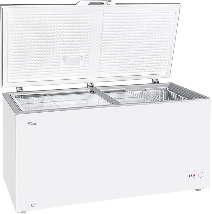 Super General 640L Chest Freezer – SGF644 Two Door Deep Freezer with R134a Refrigerant, Large Storage Capacity, Lock & Key, Castor Wheels & Durable White Finish