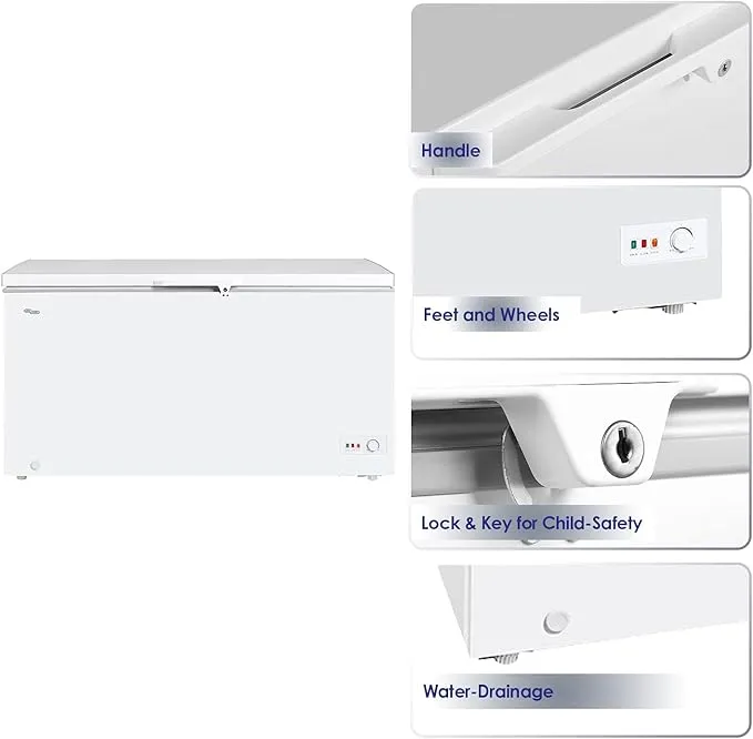 Super General 640L Chest Freezer – SGF644 Two Door Deep Freezer with R134a Refrigerant, Large Storage Capacity, Lock & Key, Castor Wheels & Durable White Finish 3