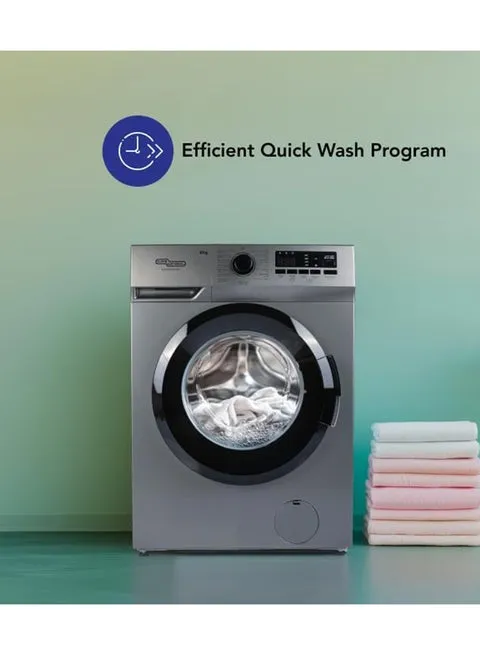 Super General 8Kg Front Load Fully Automatic Washing Machine 1400 RPM With BLDC Inverter Motor, Built-In Heater, LED Display & 15 Wash Programs SGW8250NLEDS Silver