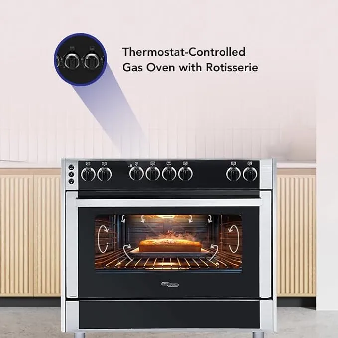 Super General 90×60 5 Burner Freestanding Gas Cooker – SGC916FSBGOF Stainless Steel with Gas Oven, Gas Grill, Turbo Fan, Rotisserie, Auto Ignition & Double Glass Door 4