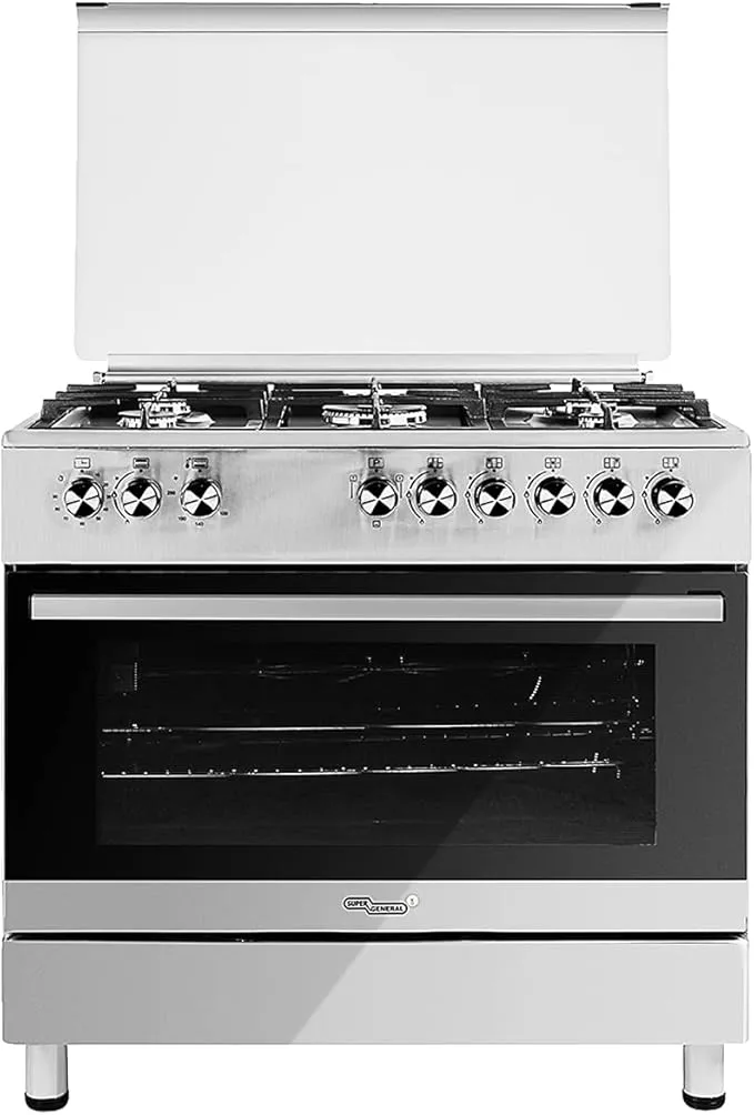 Super General 90×60 Freestanding 5 Burner Gas Cooker – SGC9603FSHG Stainless Steel with Gas Oven, Rotisserie, Auto Ignition & Thermostat