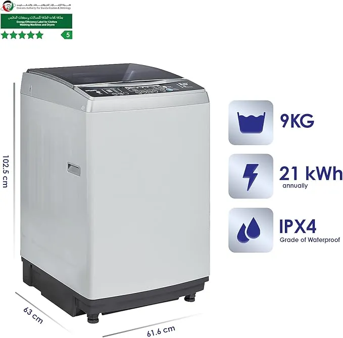 Super General 9KG Fully Automatic Top Load Washing Machine With 8 Wash Programs, LED Display, Magic Cleaning Filter, Spin Air Dry, Tub Clean, Delay Start & Auto Balance SGW920NS Silver 2