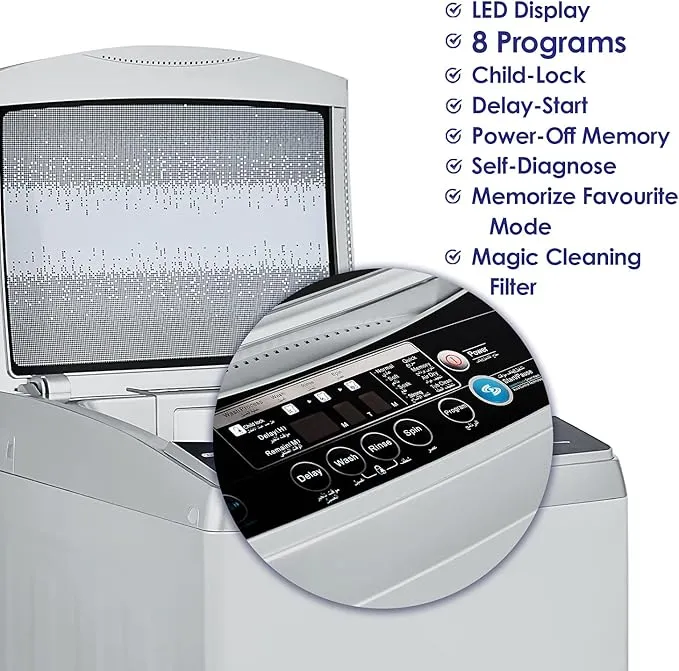 Super General 9KG Fully Automatic Top Load Washing Machine With 8 Wash Programs, LED Display, Magic Cleaning Filter, Spin Air Dry, Tub Clean, Delay Start & Auto Balance SGW920NS Silver 3