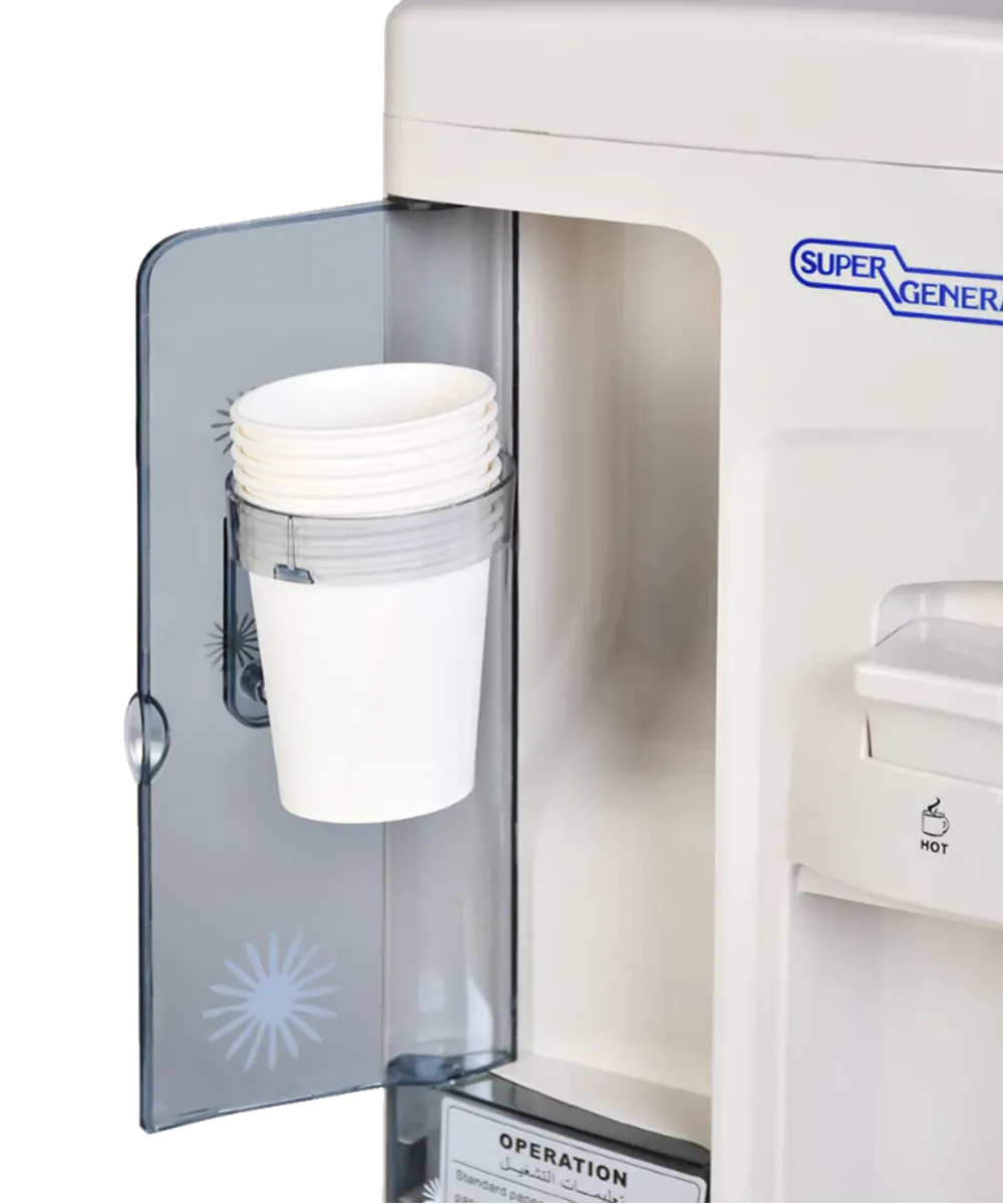 Super General Free Standing Hot & Cold Water Dispenser With Cabinet, Stainless Steel Tank, Paper Cup Holder & R134a Refrigerant SGL1171 White 5