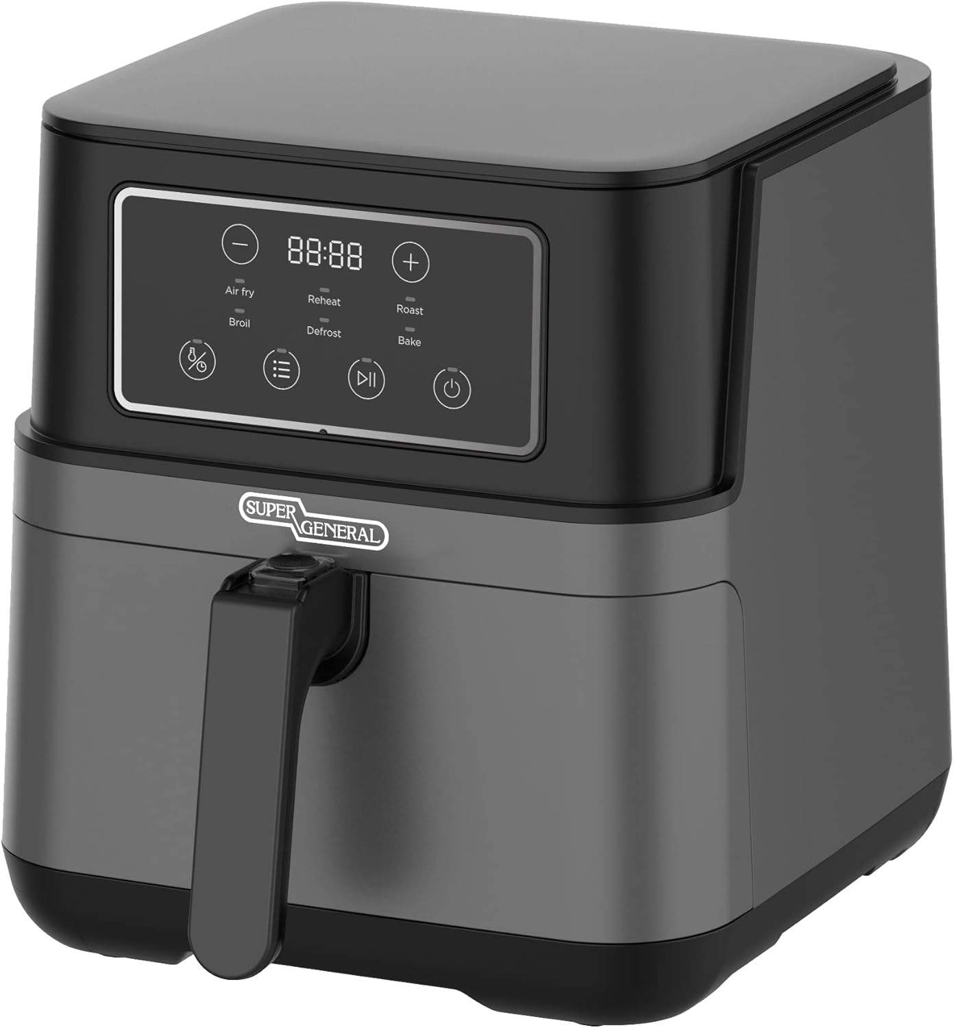 Super General SGAF5501 5.5L Digital Air Fryer, 1550–1850W, 6 Preset Cooking Programs, LED Touch Display, 360° Hot-Air Circulation, Adjustable Temperature up to 200°C, Auto Shut-Off Timer, Non-Stick Basket, Black – 1 Year Warranty