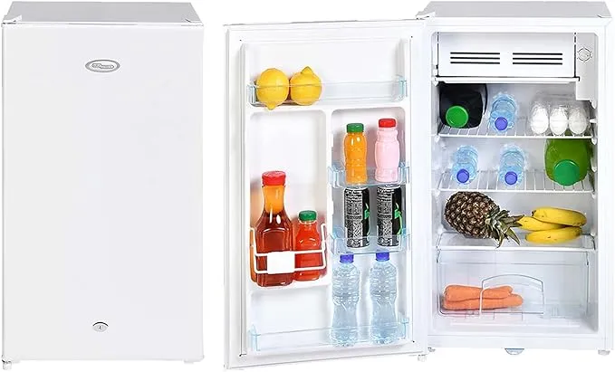 Super General SGR131H1 90L Single Door Refrigerator, Compact Mini Refrigerator with Adjustable Wire Shelves, Child Lock, Manual Defrost Cooling, R600a Refrigerant, White/Silver Finish