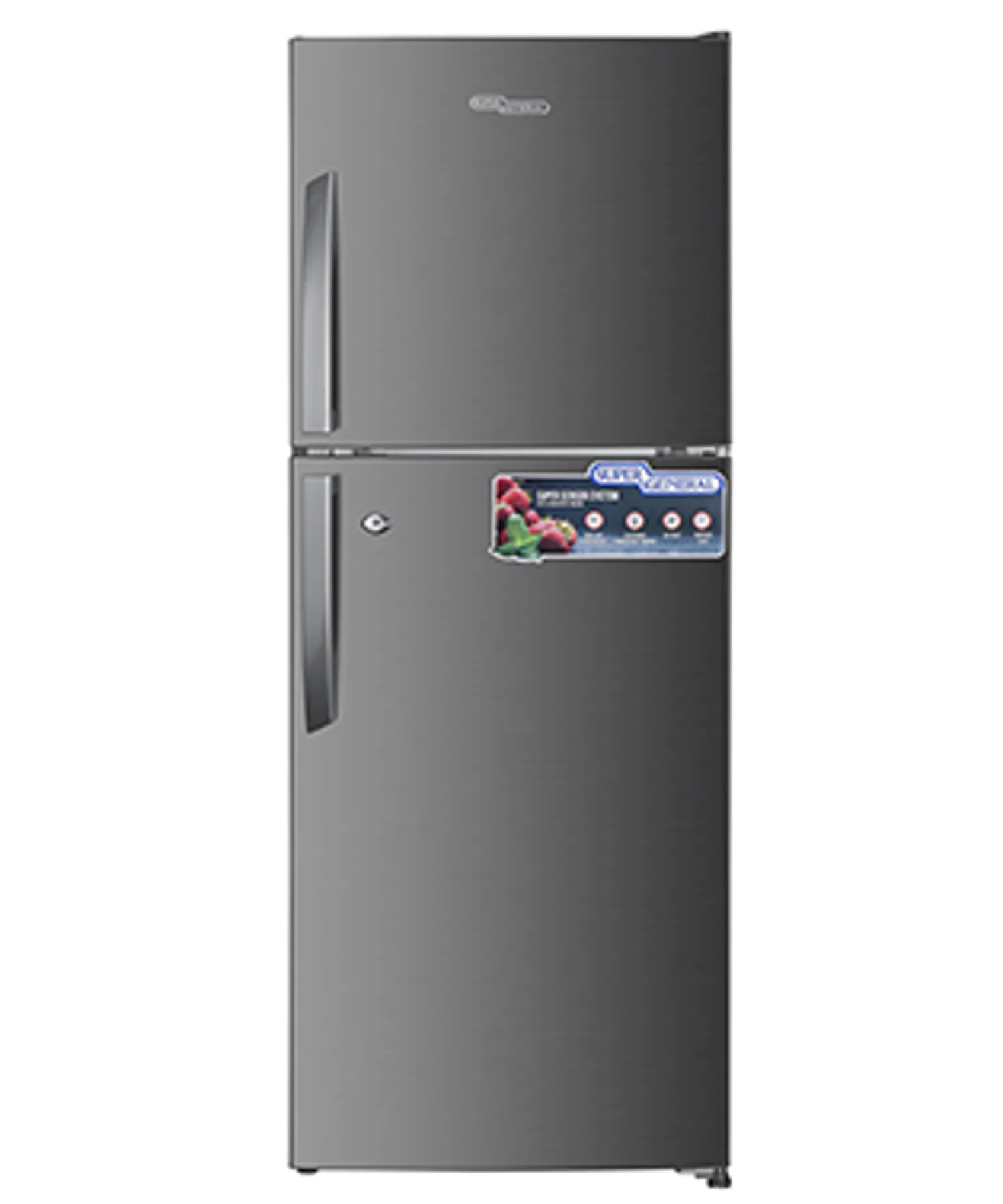 Super General SGR260NE 260L Top Mount Refrigerator, No Frost Double Door Refrigerator with Electronic Temperature Control, Multi-Air Flow Cooling, Chiller Zone, LED Interior Light, Inox Finish
