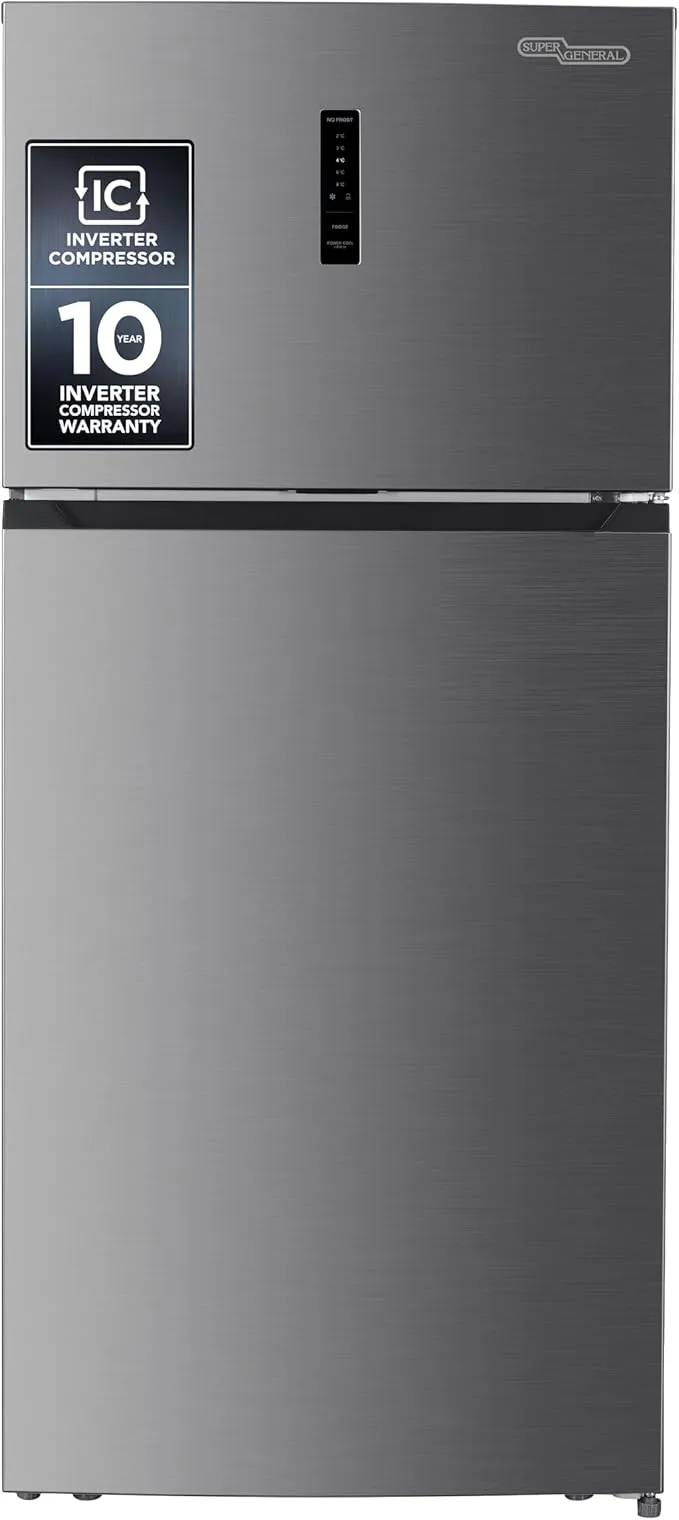 Super General SGR610W 610L Top Mount Refrigerator, No Frost Double Door Refrigerator with LED Lighting, Tempered Glass Shelves, Quiet Operation, R600a Refrigerant