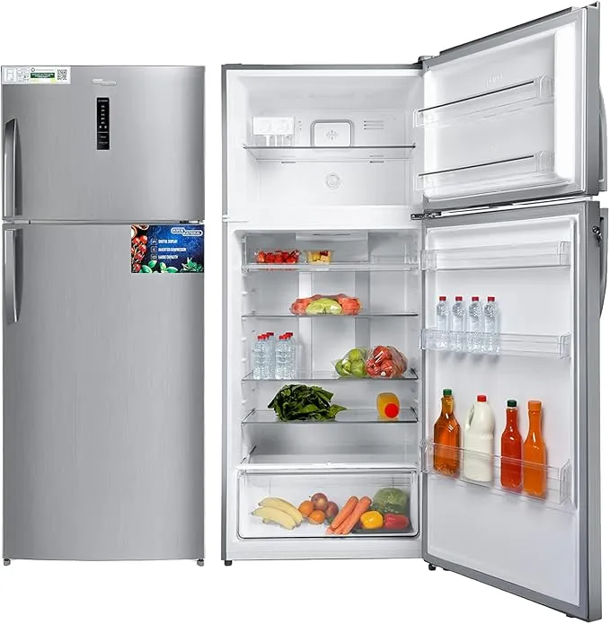 Super General SGR615WE 610L Top Mount Refrigerator, Inverter Compressor No Frost Double Door Refrigerator with Digital Display, Electronic Temperature Control, Adjustable Glass Shelves, LED Lighting, White Finish