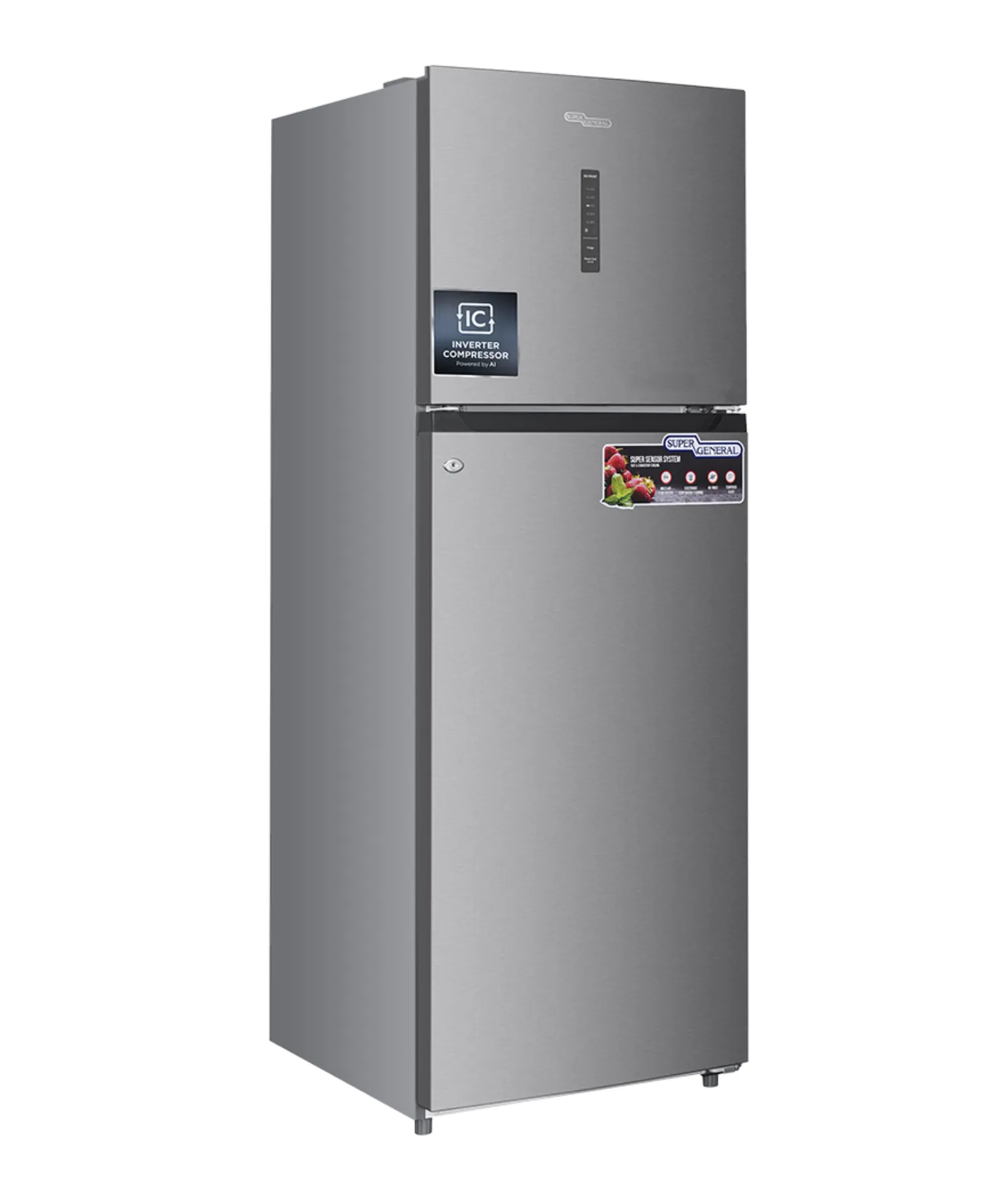 Super General SGR615WE 610L Top Mount Refrigerator, Inverter Compressor No Frost Double Door Refrigerator with Digital Display, Electronic Temperature Control, Adjustable Glass Shelves, LED Lighting, White Finish