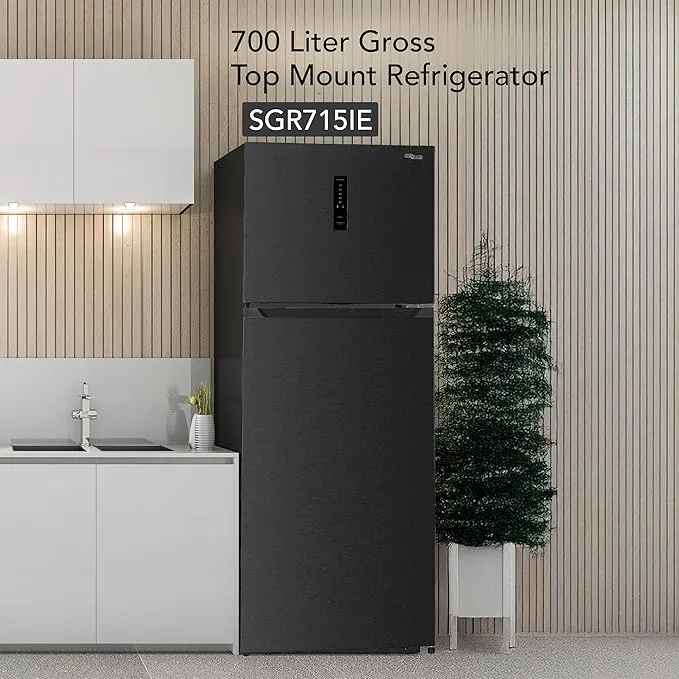 Super General SGR715IE 700L Top Mount Refrigerator, Inverter Compressor No Frost Double Door Refrigerator with Digital Temperature Display, Twist Ice Maker, Chiller Zone, Humidity Control Crisper, LED Lighting, Silver 3