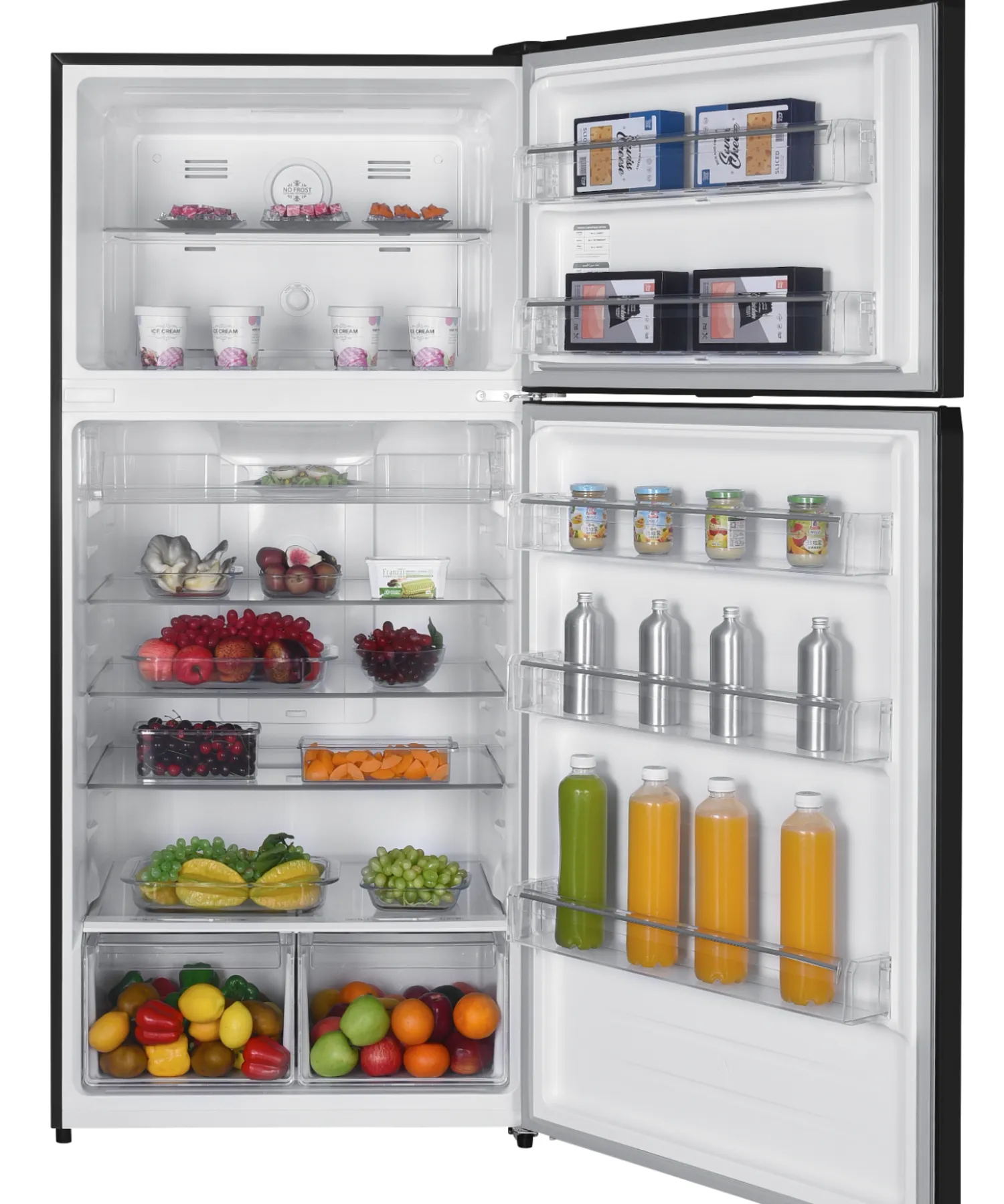 Super General SGR815E 800L Top Mount Refrigerator, Dual Inverter Compressor No Frost Double Door Refrigerator with Twist Ice Maker, Electronic Temperature Control, LED Lighting, Black Inox Finish