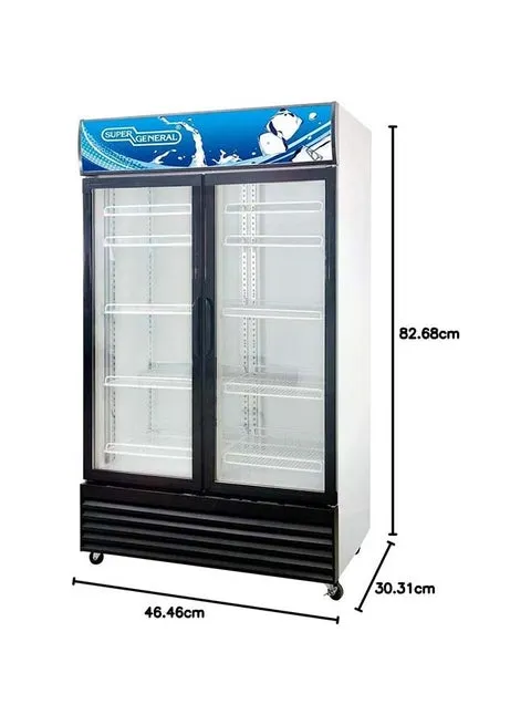 Super General SGSC1218IF 1200L Double Door Showcase Chiller, Commercial Beverage Display Refrigerator with French Glass Doors, Fan Cooling System, 10 Adjustable Shelves, Lock & Key, White/Black 2
