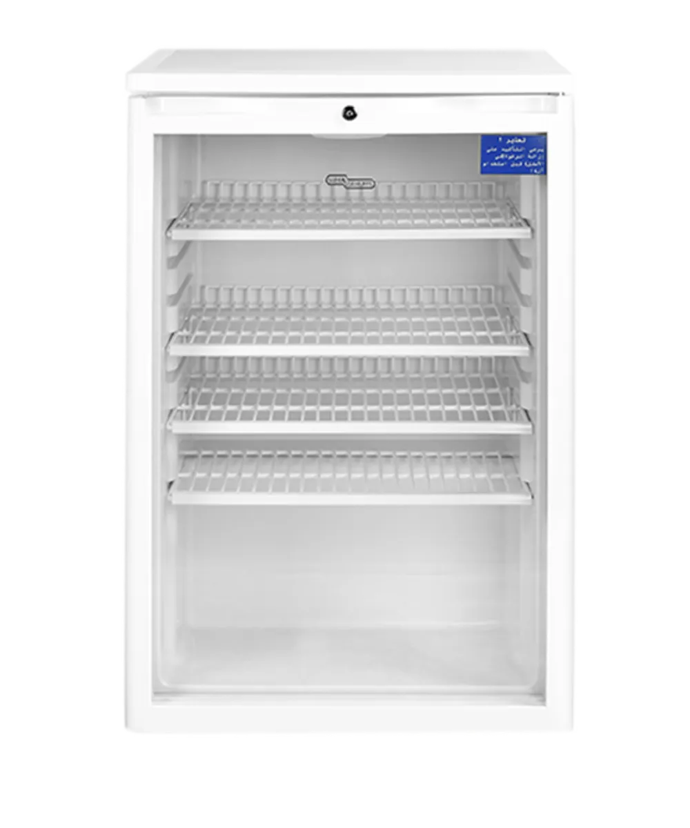 Super General SGSC137 133L Single Door Showcase Chiller, Commercial Beverage Display Refrigerator with Glass Door, 3 Wired Shelves, Lock & Key, R600a Refrigerant, White