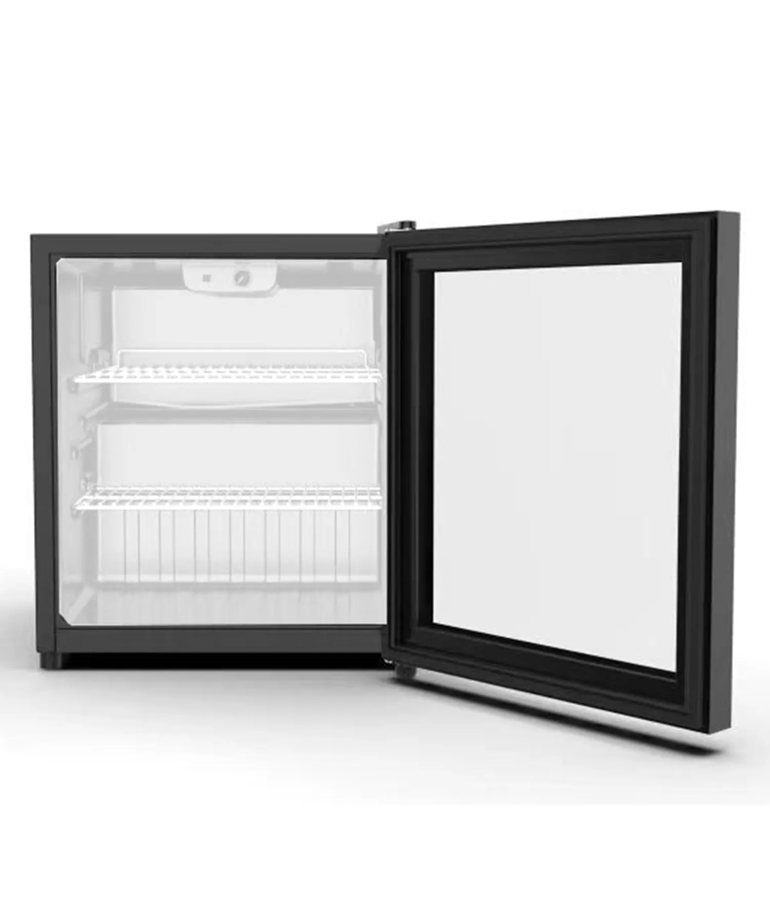 Super General SGSC74 50L Showcase Chiller, Compact Single Door Glass Display Refrigerator with Double Layer Glass Door, LED Interior Light, Wire Shelf, Lock & Key, R600a Refrigerant, Black