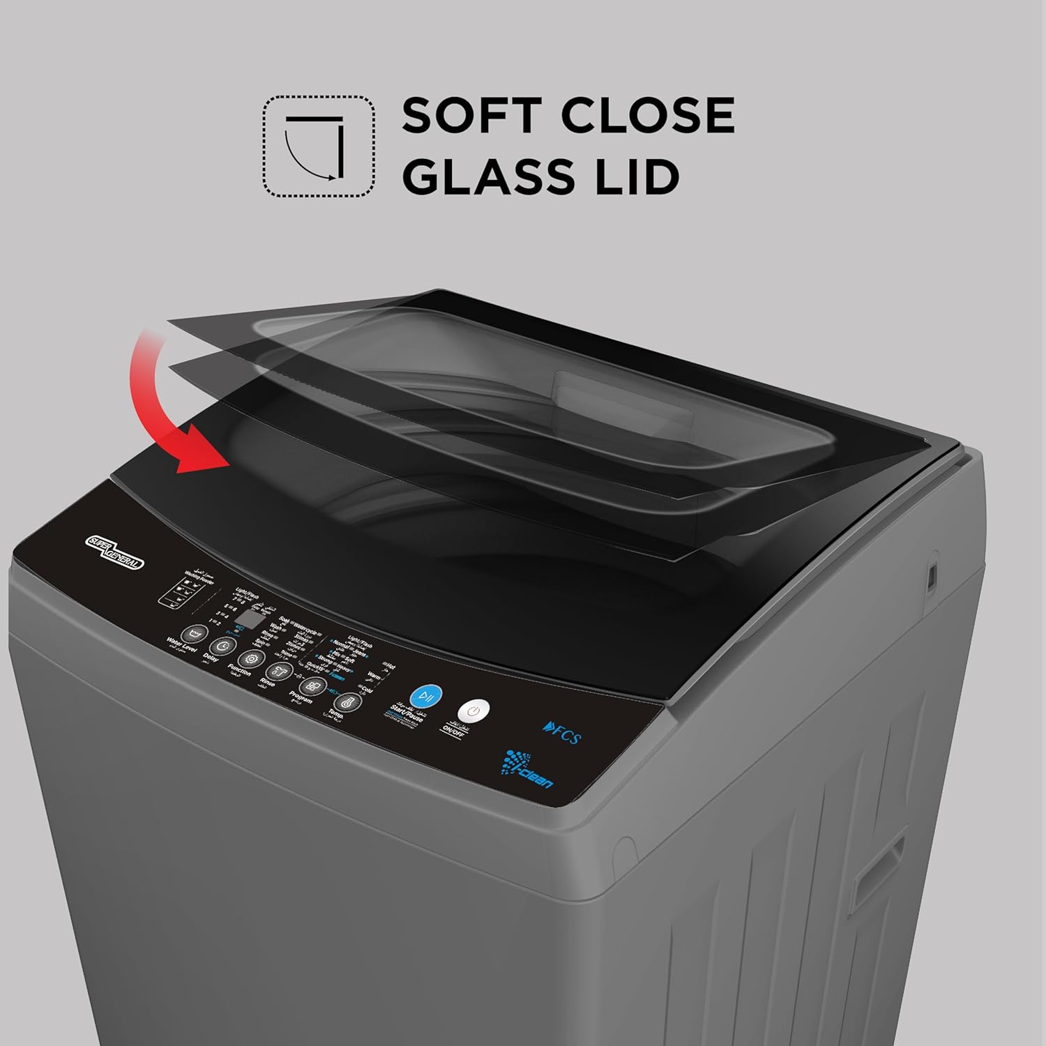 Super General SGW1052S 10.5kg Fully Automatic Top Load Washing Machine, 680 RPM, 8 Wash Programs, Soft-Close Glass Lid, LED Display, Auto Balance, Delay Start, Power-Off Memory, Child Lock and Drum Clean, Dark Silver/Black 3