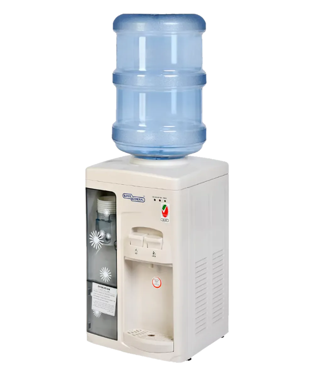 Super General Table Top Hot & Cold Water Dispenser With Stainless Steel Tank, Paper Cup Holder & R134a Refrigerant SGL1131 White