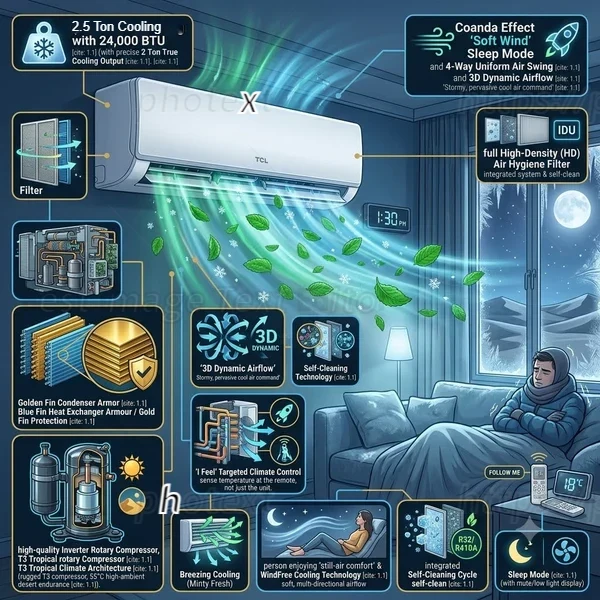 TCL 2.5 Ton Rotary T3 Split Air Conditioner - TAC-30-CSAXAT 3