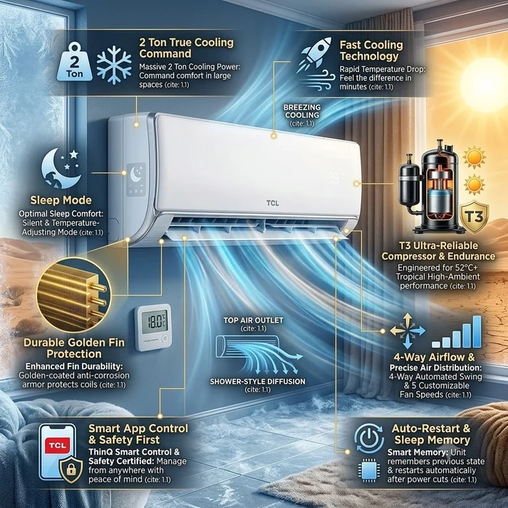 TCL 2 Ton Rotary T3 Split Air Conditioner - TAC-24-CSAXA81T