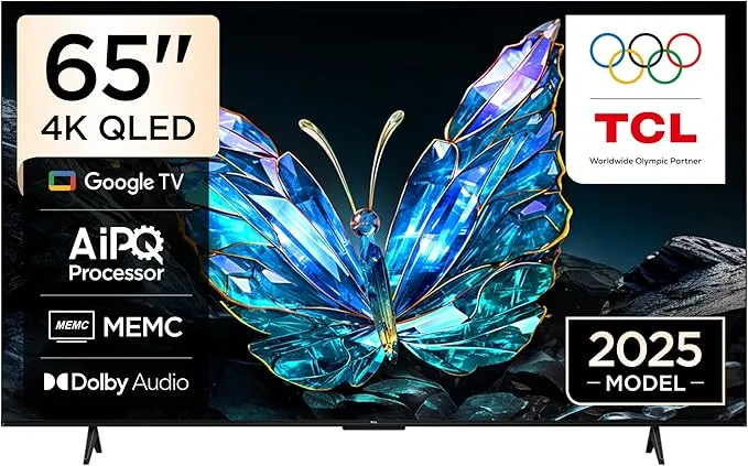 TCL 65 Inch UHD 4K Google Smart TV LED Television With HDR, AiPQ Processor, Dolby Audio, Google TV & Built-In Chromecast 65V6C Black