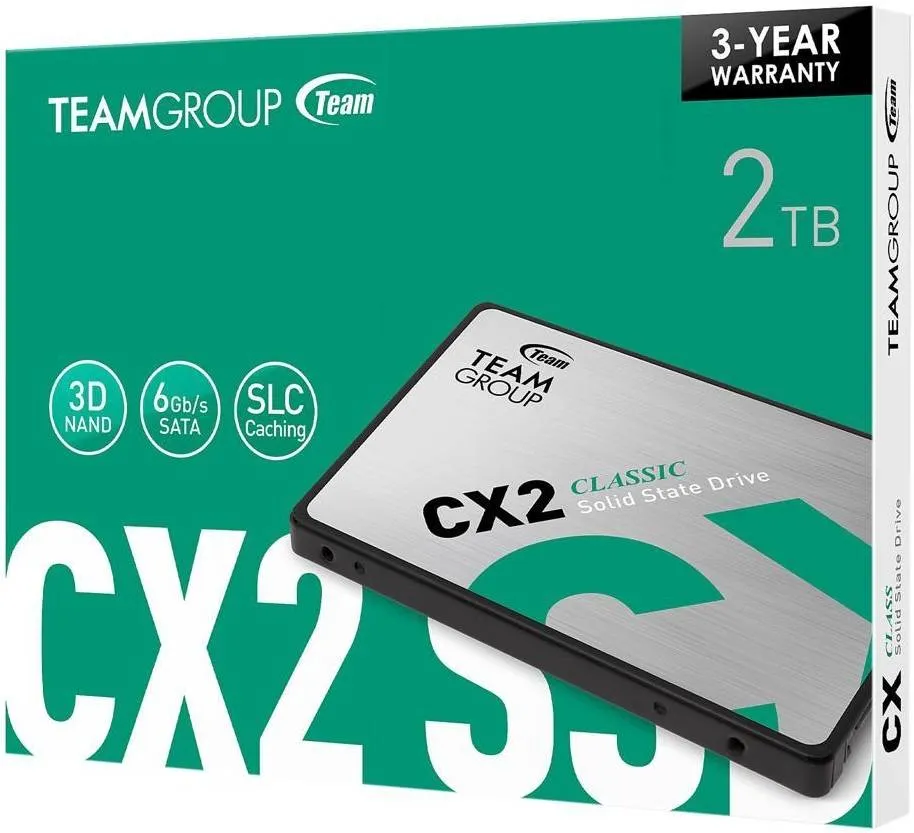 Team Group CX2 2.5" 2 TB SATA III 3D NAND Internal SSD, Read/Write Up to 540/490 MB/s, SATA III 6Gb/s, DC +5 Voltage, 1,000000Hr MTBF, 800TB Written Terrabyte | ‎T253X6002T0C101 4