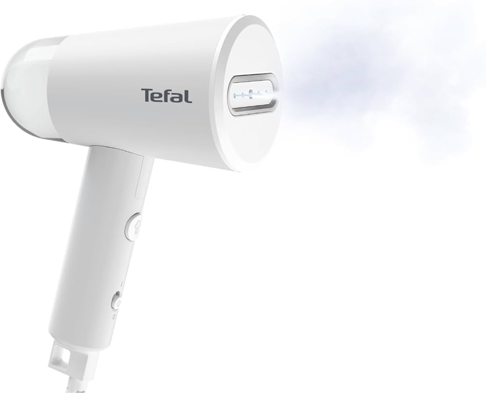 TEFAL Origin Travel Handheld Garment Steamer, 1200W, Foldable Travel-Friendly Design, 20g/min Steam Output, 70ml Removable Tank, 25-Second Heat-Up, White / Nube Grey – DT1020G0