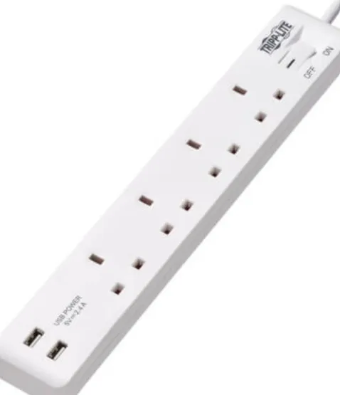 Tripp Lite Power Extension 4Way 3Pin Uk 2 Usb 13A 1.8M - White | PS4B18USBW