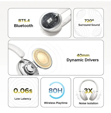 UGREEN HiTune Studio Max2 Headphone Light Gray HP205-45017 5