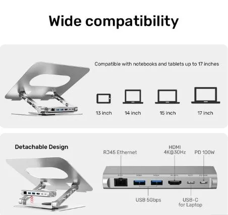 UNITEK 360° Rotating Laptop Stand with USB-C Hub D1109B01 2