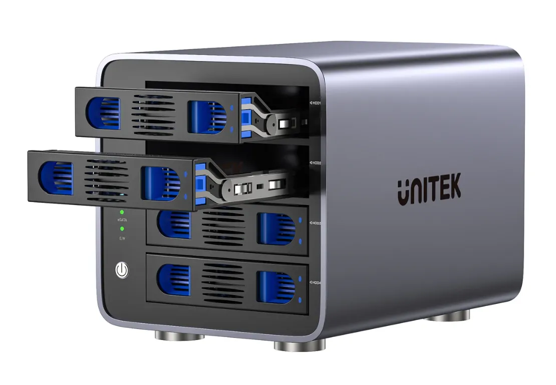 UNITEK 4-Bay RAID Hard Drive Enclosure, 12V6.5A Power Adapter, Space Grey, Color Sleeve + White Box 8 Modes: RAID 0/1/3/5/10, JBOD (Large), PM (Normal), CLONE S1301AGY01-UKS1301AGY01-UK