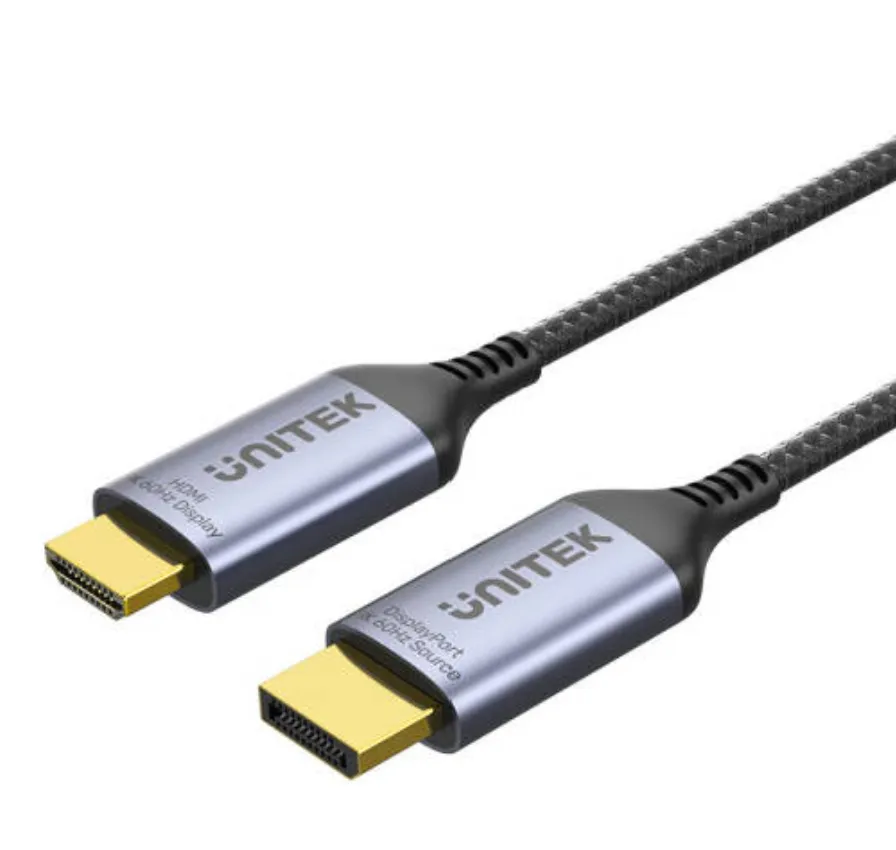 Unitek DisplayPort 1.4 to HDMI 8K Cable, up to UHD 8K@60Hz Resolution, Active HDR, HDCP2.3, Dolby Atmos, Aluminium Case + Nylon Braided Material,1.8M Cable Length, Space Grey | V1610A01