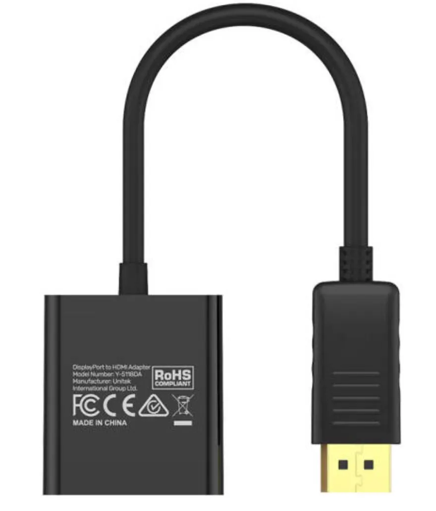 Unitek DisplayPort to HDMI 1080P Full HD Adapter, Up To Full HD 1920x1200 Resolution, Audio & Visual Pass, 20cm Cable Length, Black | Y-5118DA