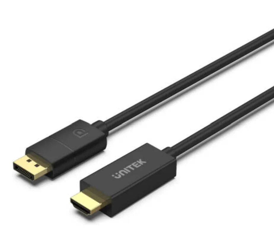 Unitek DP 1.2 to HDMI 4K Cable, Up To UHD 4K@60Hz Resolution, High-Definition Audio, Unidirectional, Stream with HDCP2.2, Clutter-Free, 1.8M Cable Length, Black | V1608A