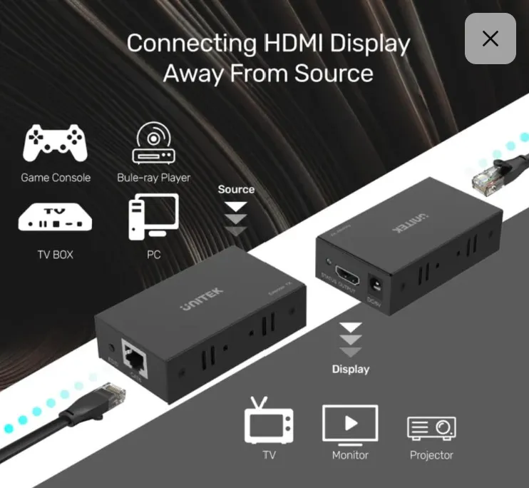 Unitek HDMI Extender Over Ethernet 150M Range TX/RX Set