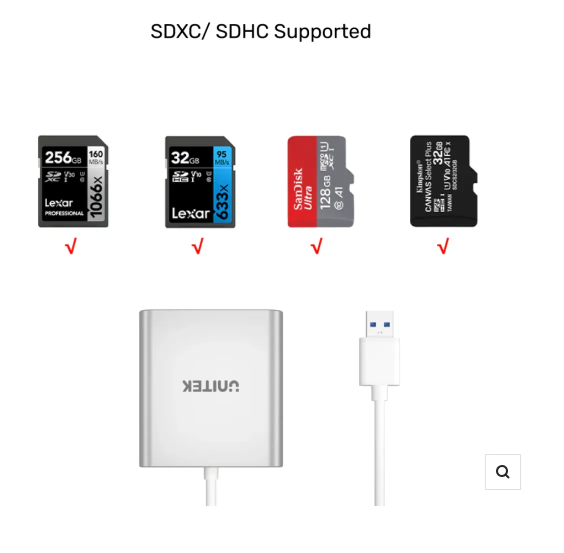 UNITEK USB 3.0 Memory Card Reader with 3 Ports & USB 3.0 4