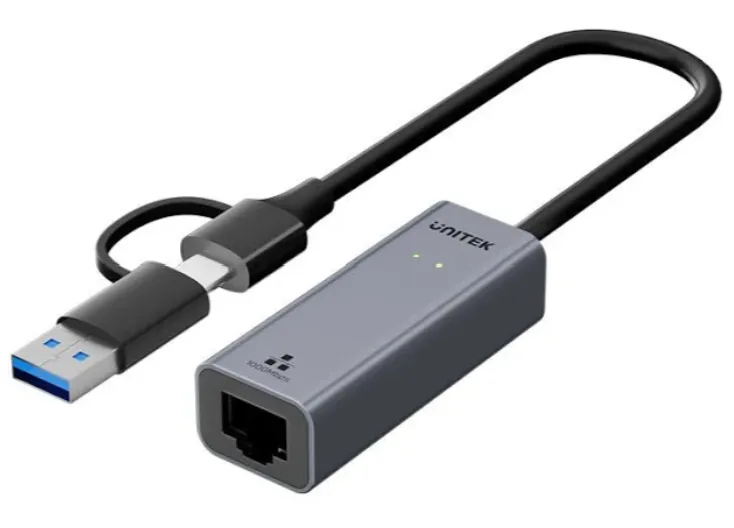 Unitek USB-C to Gigabit Ethernet Adapter with USB-A Adapter, Space Grey, UNITEK Gift Box Y-3465A