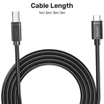 Unitek USB-C to USB-B Data and Charging Cable, Up To 480Mbps Data Transfer, High Noise Immunity, High Speed Transfer, PVC Material, 1M Cable Length, Black | C14140ABK03-1M 2