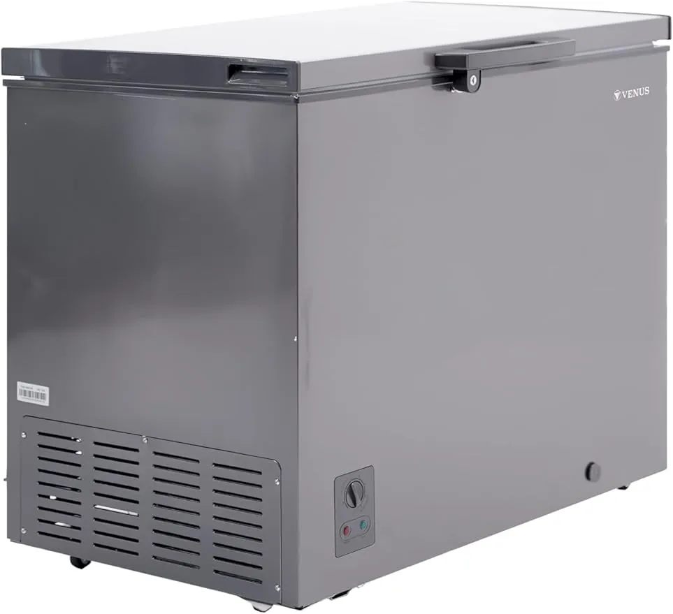 Venus 250L Chest Freezer With Heavy Duty Compressor, Lockable Sliding Glass Lid, Utility Basket & R600a Refrigerant VCF250 Silver 2