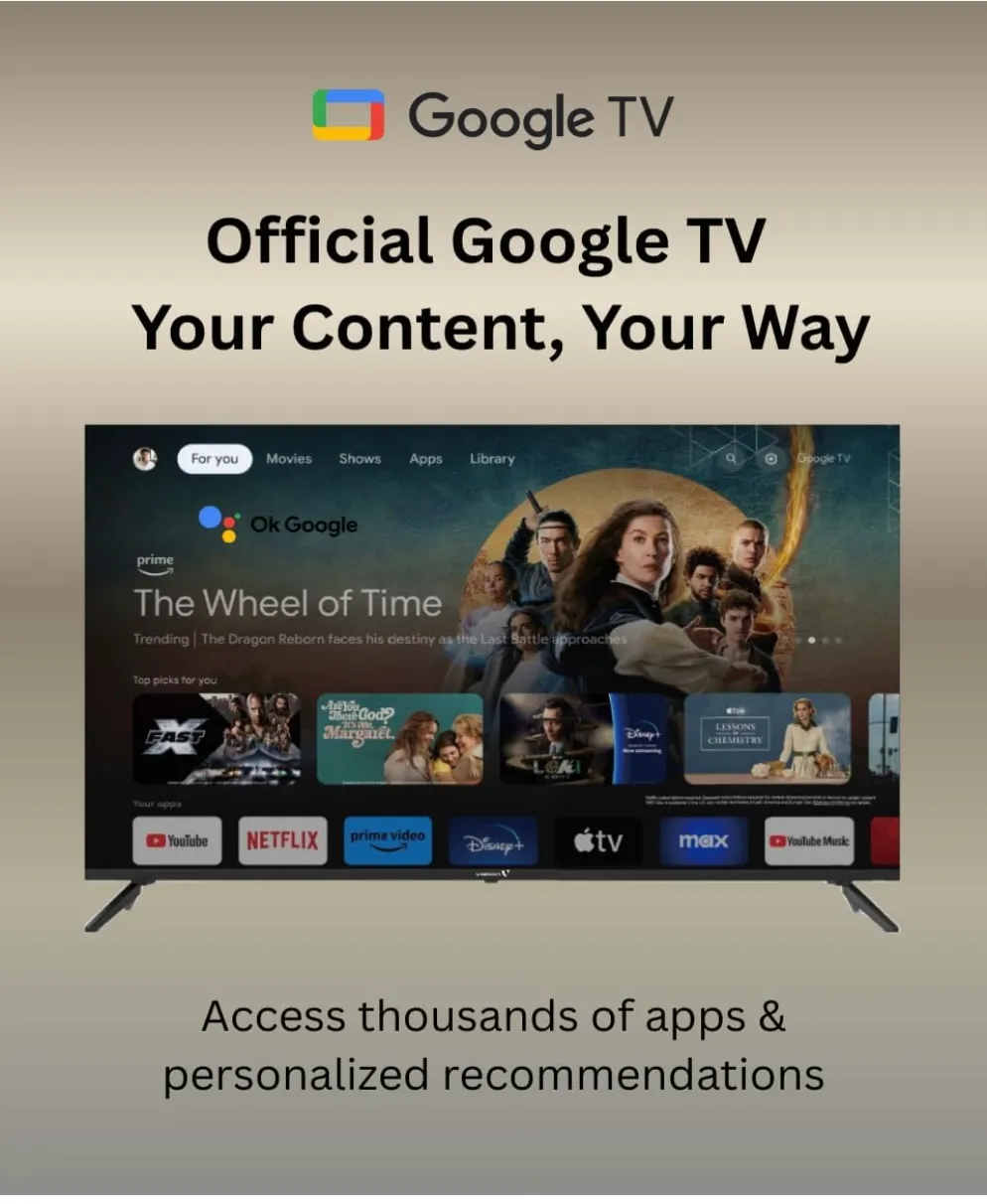 Videocon 43 Inch Edgeless Full HD Smart Google TV | Hey Google Voice Remote | Bluetooth | Chromecast Built-in | Quad Core Processor | Latest Google Edition - E43ELGT1100 2