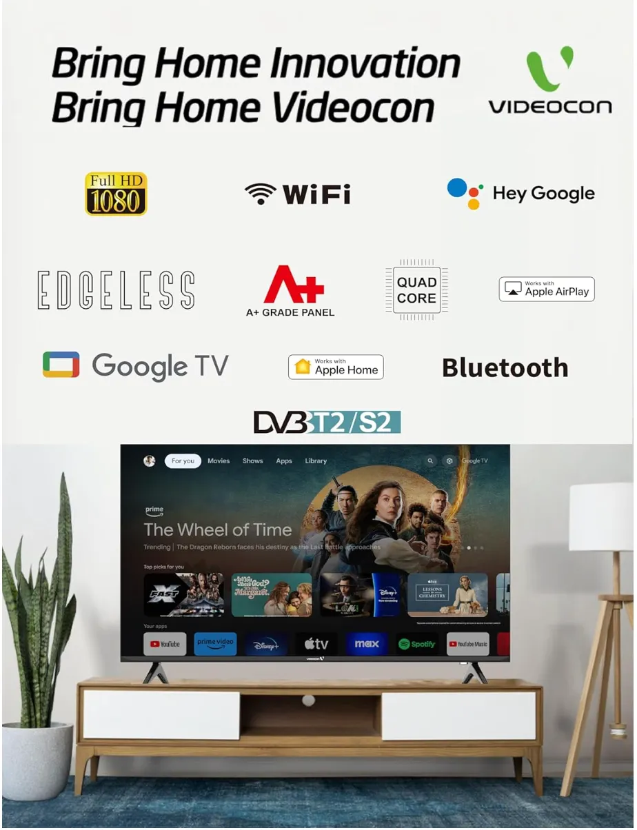 Videocon 43 Inch Edgeless Full HD Smart Google TV | Hey Google Voice Remote | Bluetooth | Chromecast Built-in | Quad Core Processor | Latest Google Edition - E43ELGT1100 3
