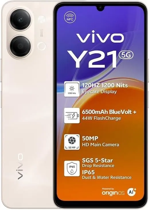 Vivo Y21 5G 4GB RAM 128GB Storage Dual SIM Smartphone – Large Display, AI Camera, Long-Lasting Battery, Fast 5G Connectivity,